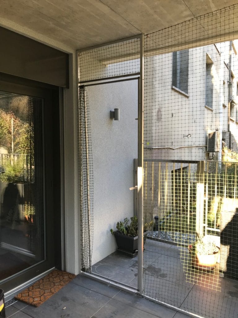door frame with cat safety net